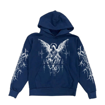 Gothic Graphic Print Zip Hoodie