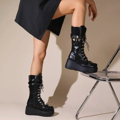 Riveted Buckle Wedges Platform Punk Gothic Boot