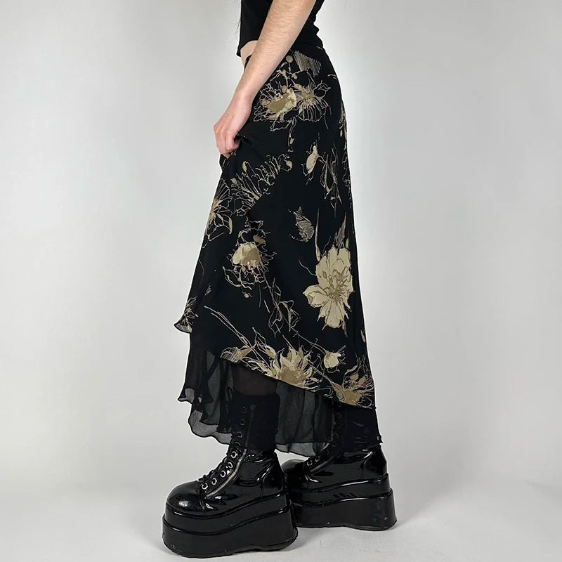 Retro Floral Fairycore Long Skirt