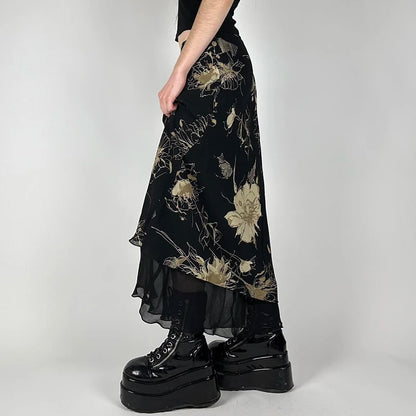 Retro Floral Fairycore Long Skirt