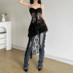 Irregular Hem Ruffle Midi Dress