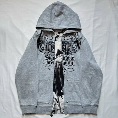 Gothic Skull Print Oversized Hoodie