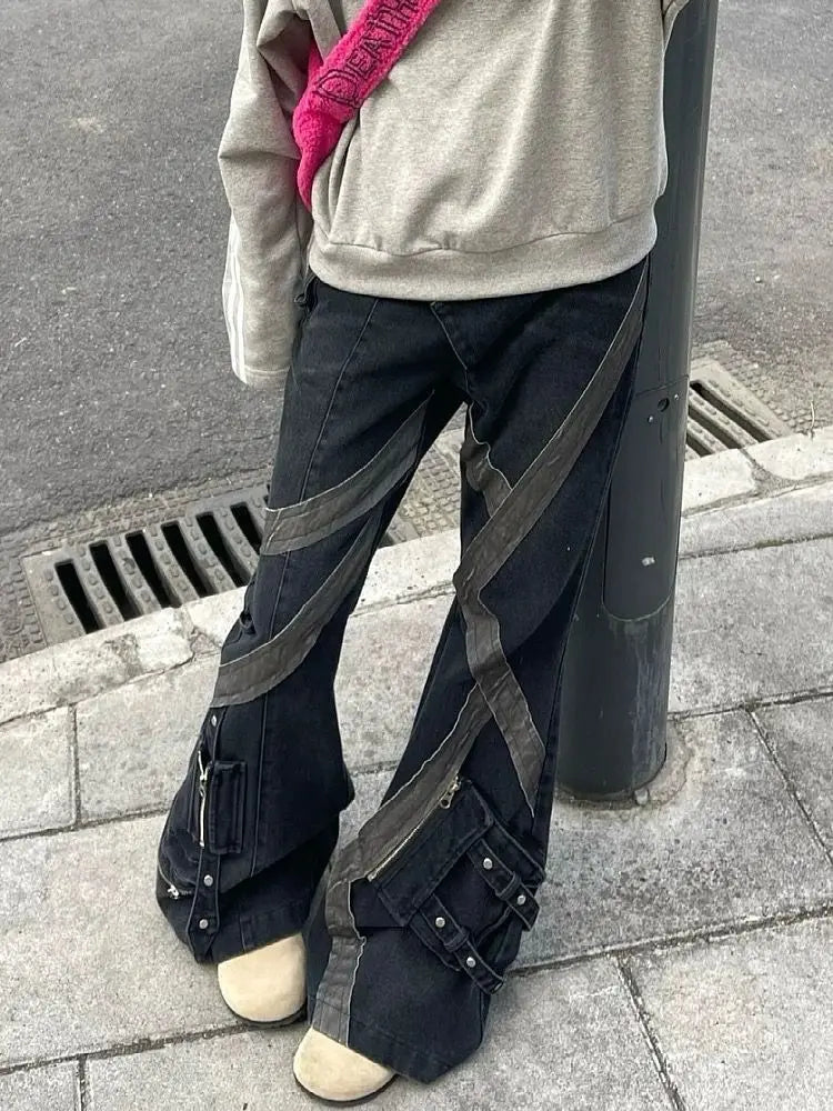 Zipper Splicing Gothic Flared Pant