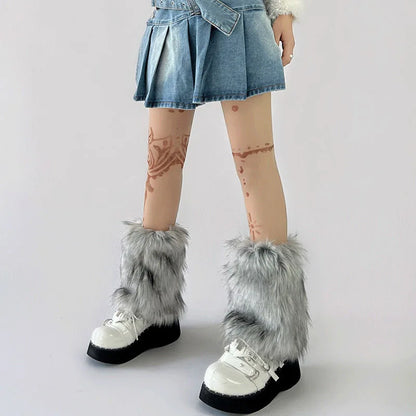Gothic Faux Fur Plush Long Leg Sock