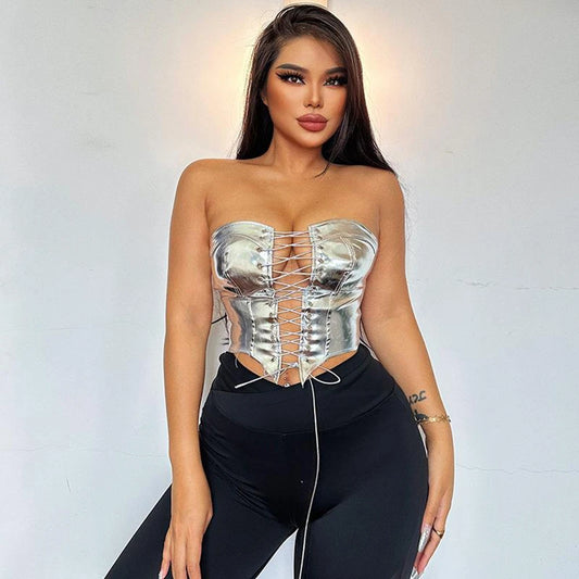 Lace Up Hot Girl Waist Cardigan Crop Top