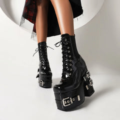 Metal Belt Buckle Thick Heel Gothic Ankle Boot