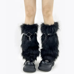Gothic Cross Strap Fur Rabbit Sock