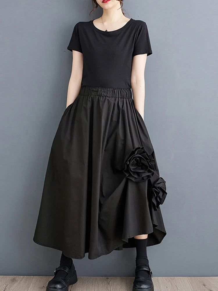 Vintage Floral Loose Midi Skirt