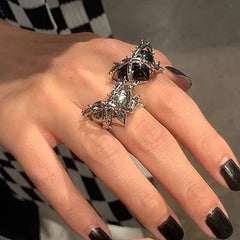Vintage Black Spiked Heart Gothic Ring