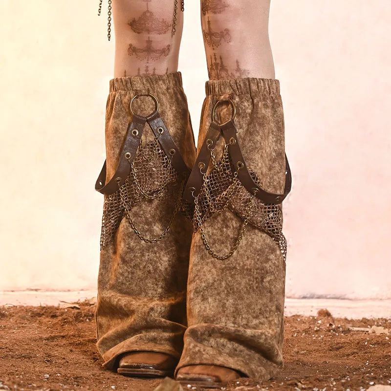 Gothic PU Chain Leg Sock