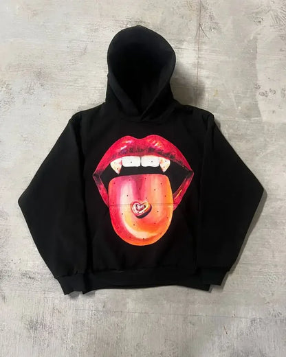 Gothic Lips Graphic Pullover Hoodie