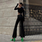 See Through Mesh V Neck Off Shoulder Crop Top