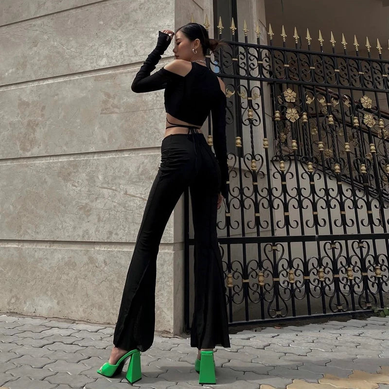 See Through Mesh V Neck Off Shoulder Crop Top