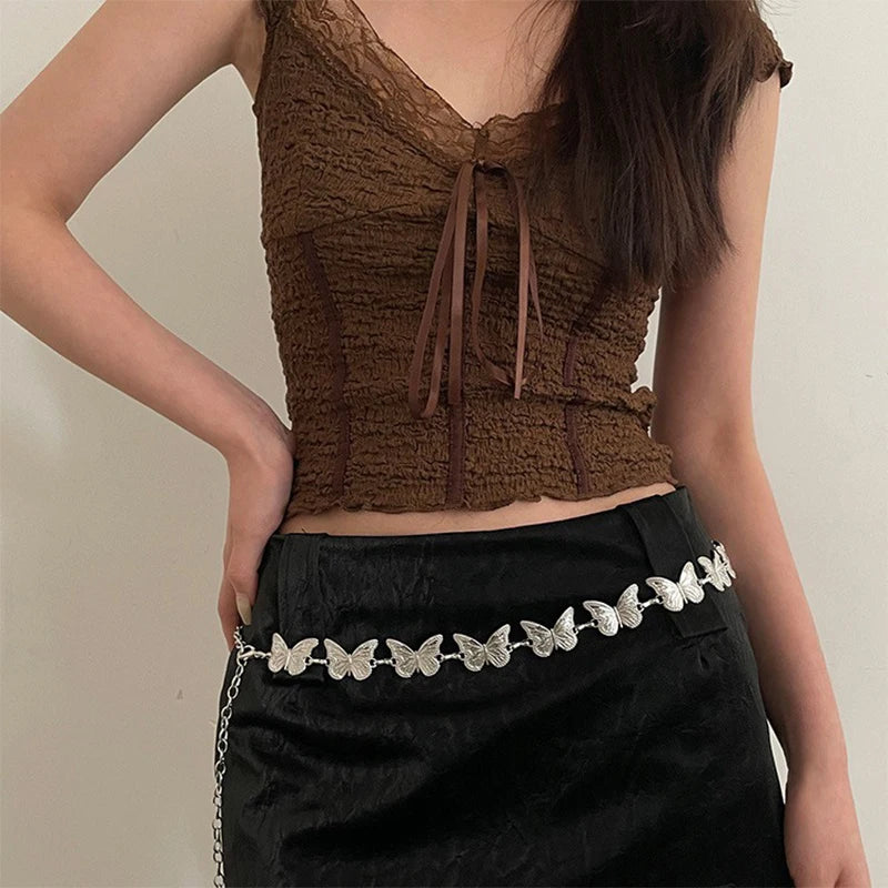 Silver Gothic Butterfly Waist Chain Belt