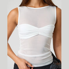 Sheer Mesh Ruched Transparent Crop Top