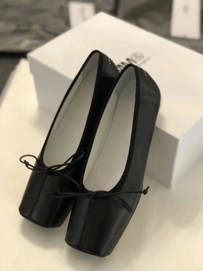CHMURY 2024 Designer Square Toe Sheepskin Black Ballet Flat