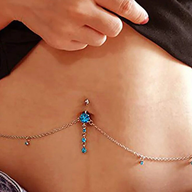 Rhinestone Chain Gothic Dangle Belly Ring