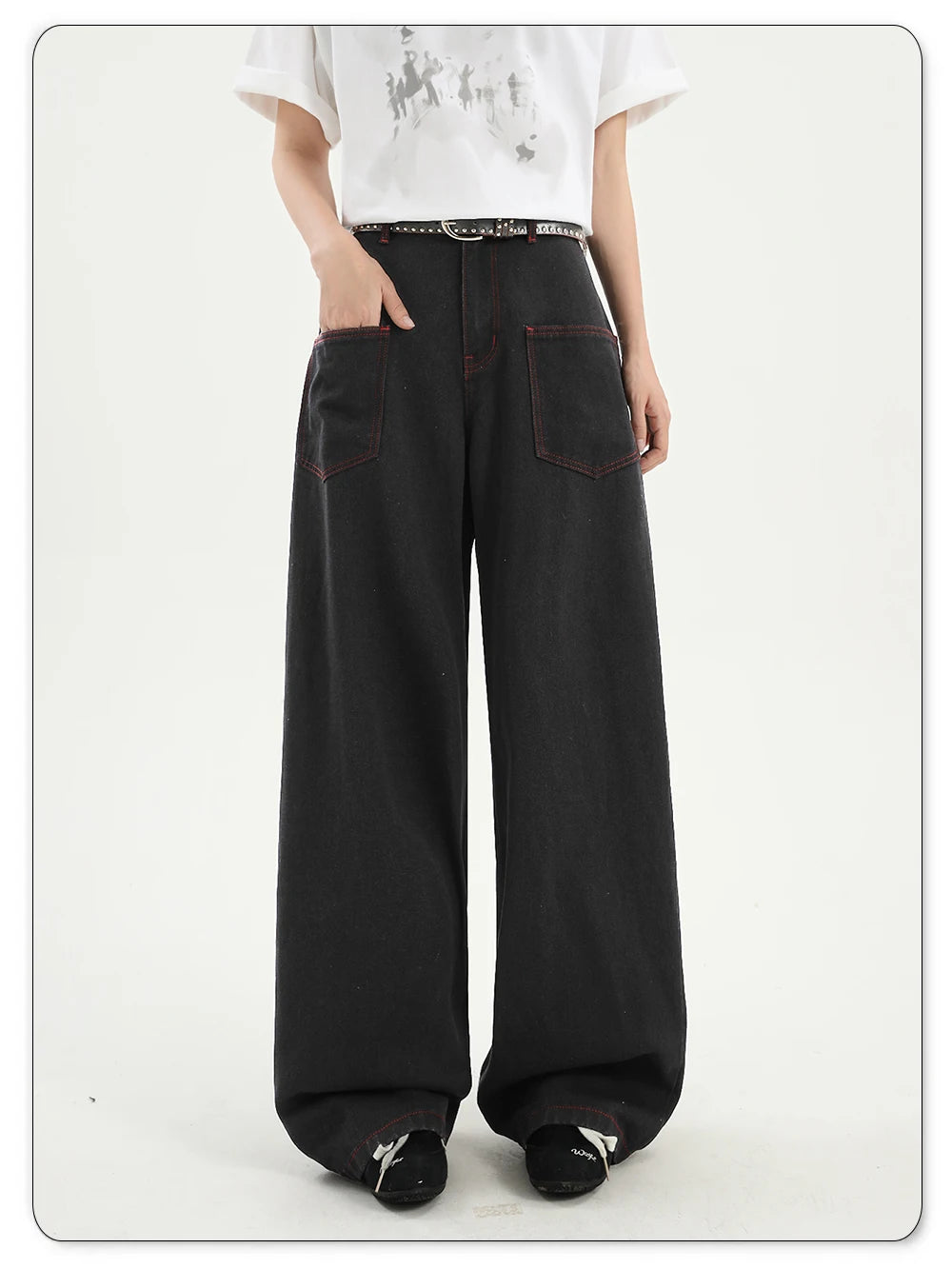 Snake Embroidery Wide Leg Pants