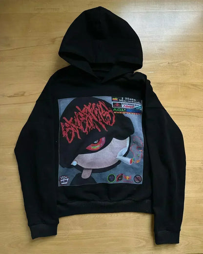 Gothic Print Oversized Hoodie
