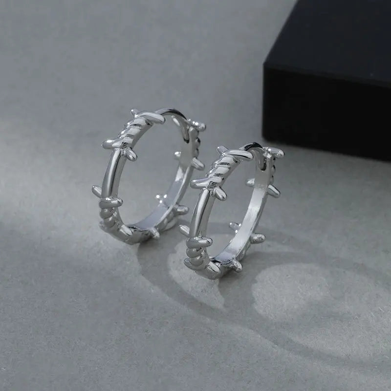 Silver Thorns Hoop Five-Pointed Star Earring