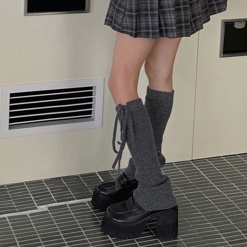 Gothic Tie Rope Bow Knitted Sock