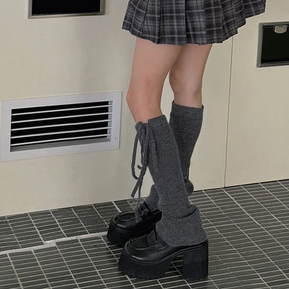 Gothic Tie Rope Bow Knitted Sock
