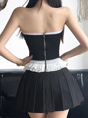 Bow Lace Trim Vintage Slash Neck Crop Top