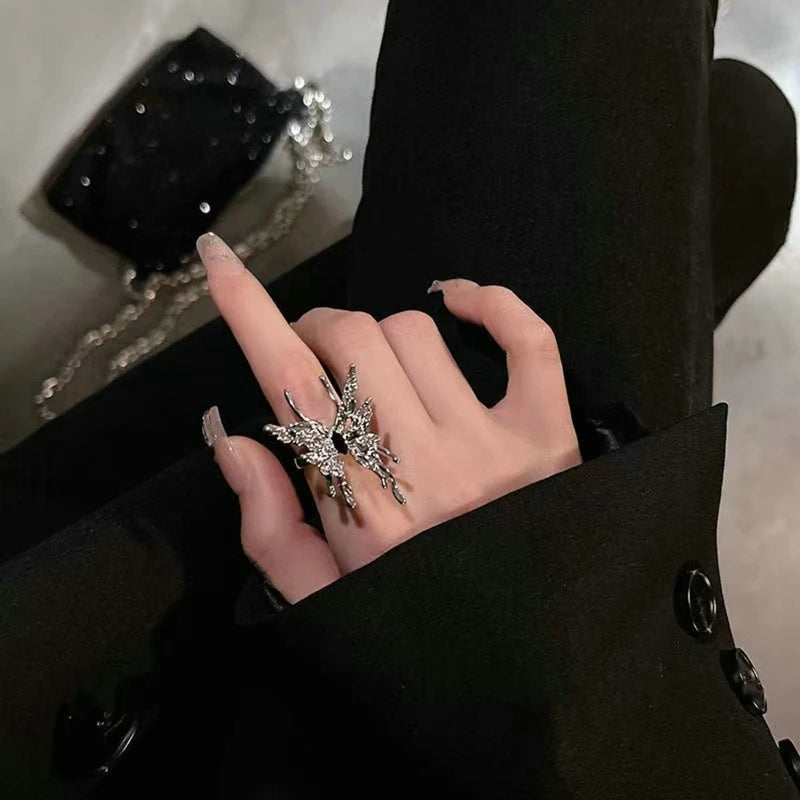 Y2K Liquid Metal Gothic Butterfly Ring