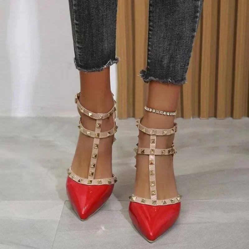 Mules Rivet Gothic Pointed Toe High Heel