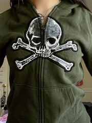Gothic Vintage Skull Zip Hoodie