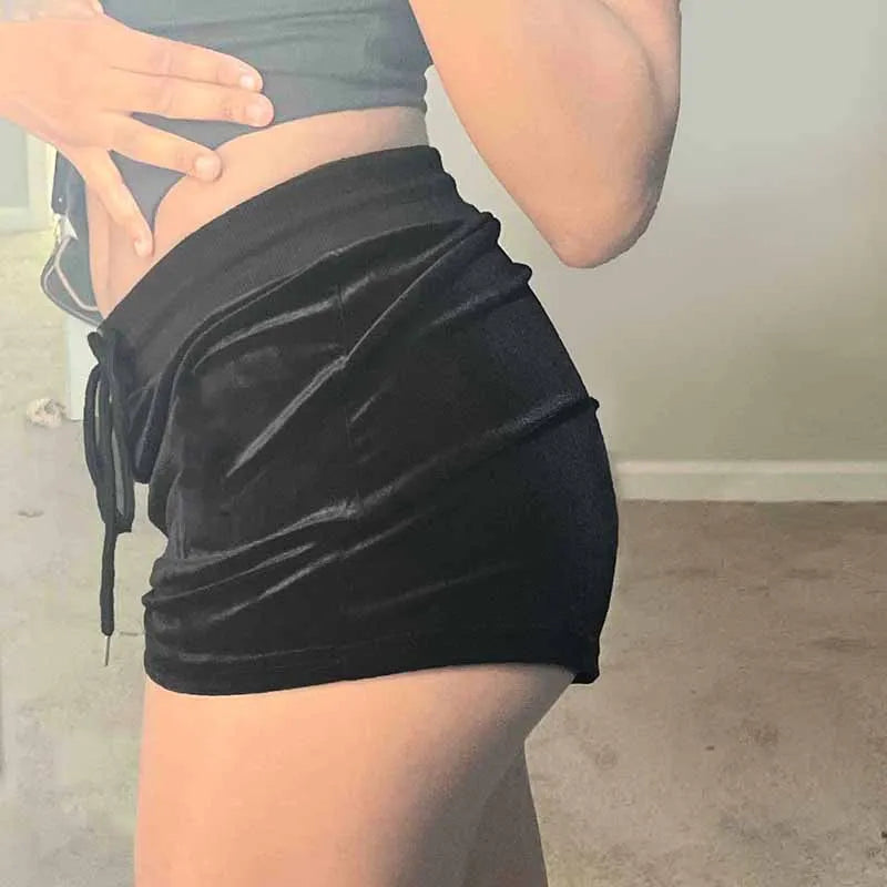 Velvet Rhinestone Drawstring Short