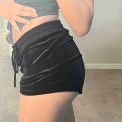 Velvet Rhinestone Drawstring Short