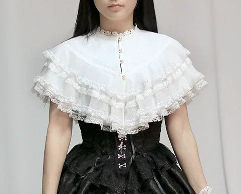 Gothic Dark Lace Pearl Button Blouse