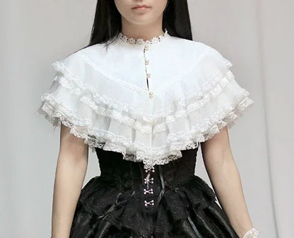 Gothic Dark Lace Pearl Button Blouse