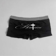 Cross Print Patchwork Denim Shorts