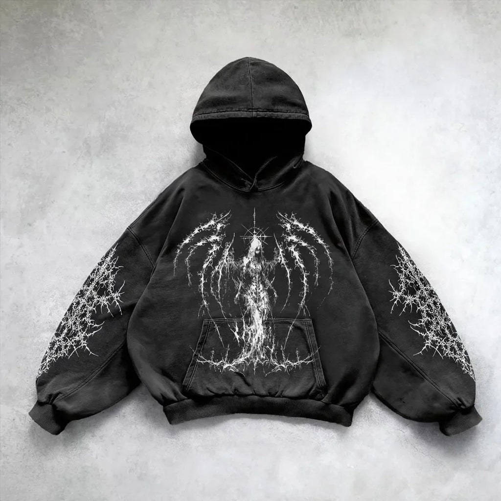 Gothic Punk Print Oversized Hoodie
