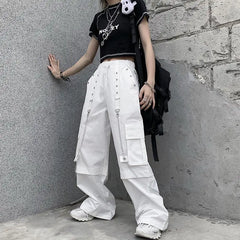 White High Waist Cargo Pants