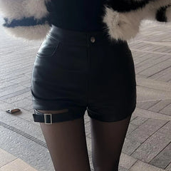 Black PU Leather High Waist Short