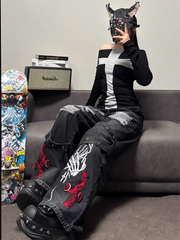 Black Ripped Wide Leg Pants