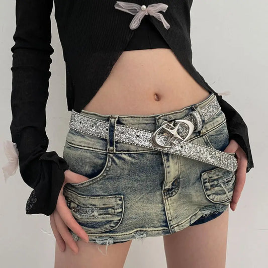 Y2K Gothic Sequins Adjustable Jeans Belt