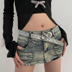 Y2K Gothic Sequins Adjustable Jeans Belt