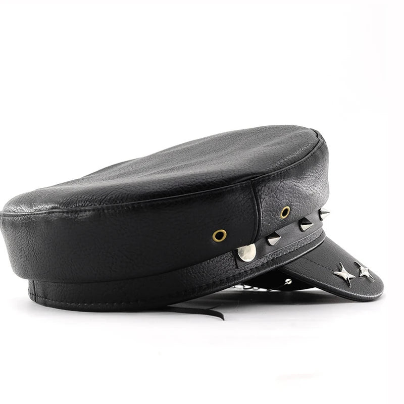 Punk Style PU Leather Flat Top Women's Beret Hat