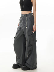 Grey Gothic Y2K Cargo Parachute Pant