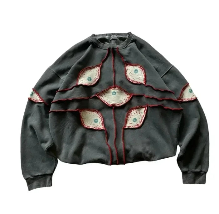 Gothic Eyes Patchwork Pullover Hoodie