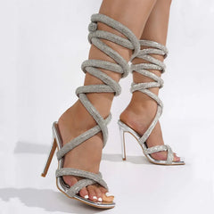 Rhinestone Gothic Ankle Strap Gladiator Sandals High Heel