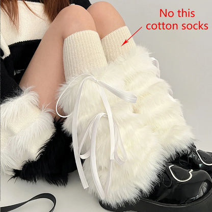 Gothic Bow Knot Faux Fur Leg Sock