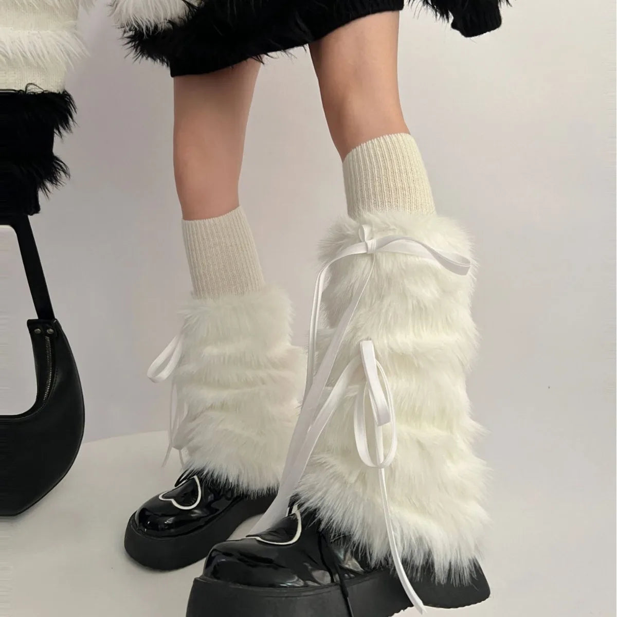 Gothic Bow Knot Faux Fur Leg Sock
