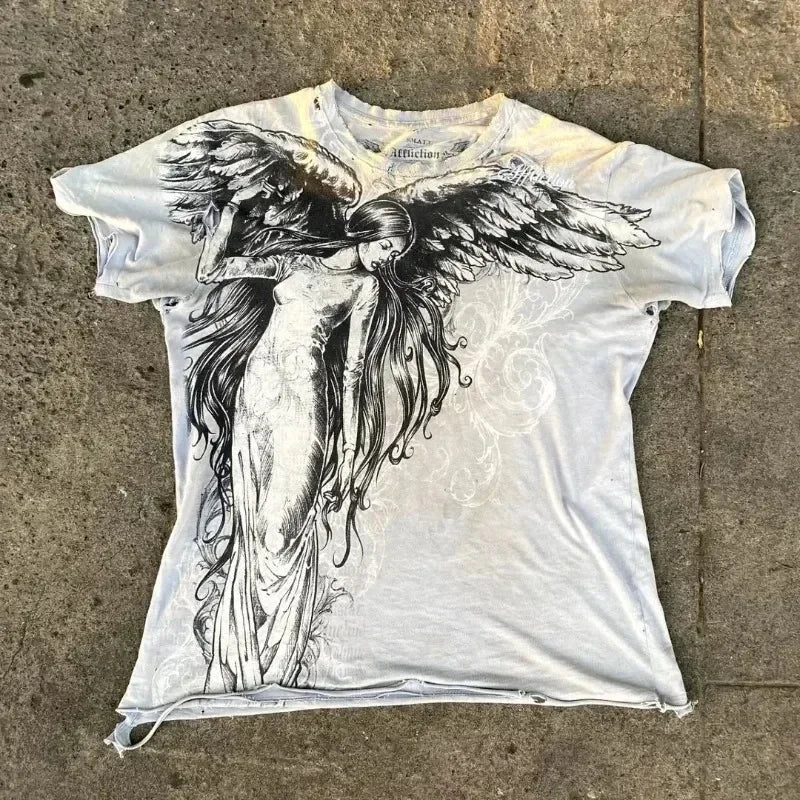 Wing Pattern Gothic Cotton T-shirt