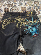 Embroidered High-Waist Wide Leg Pants