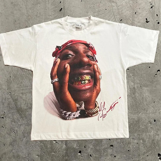 Portrait Print Round Neck Cotton T-shirt